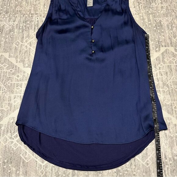 H&M Blue Satin Sleeveless Career V Neck Tank Top Blouse with Gold Buttons Size S - Picture 6 of 9